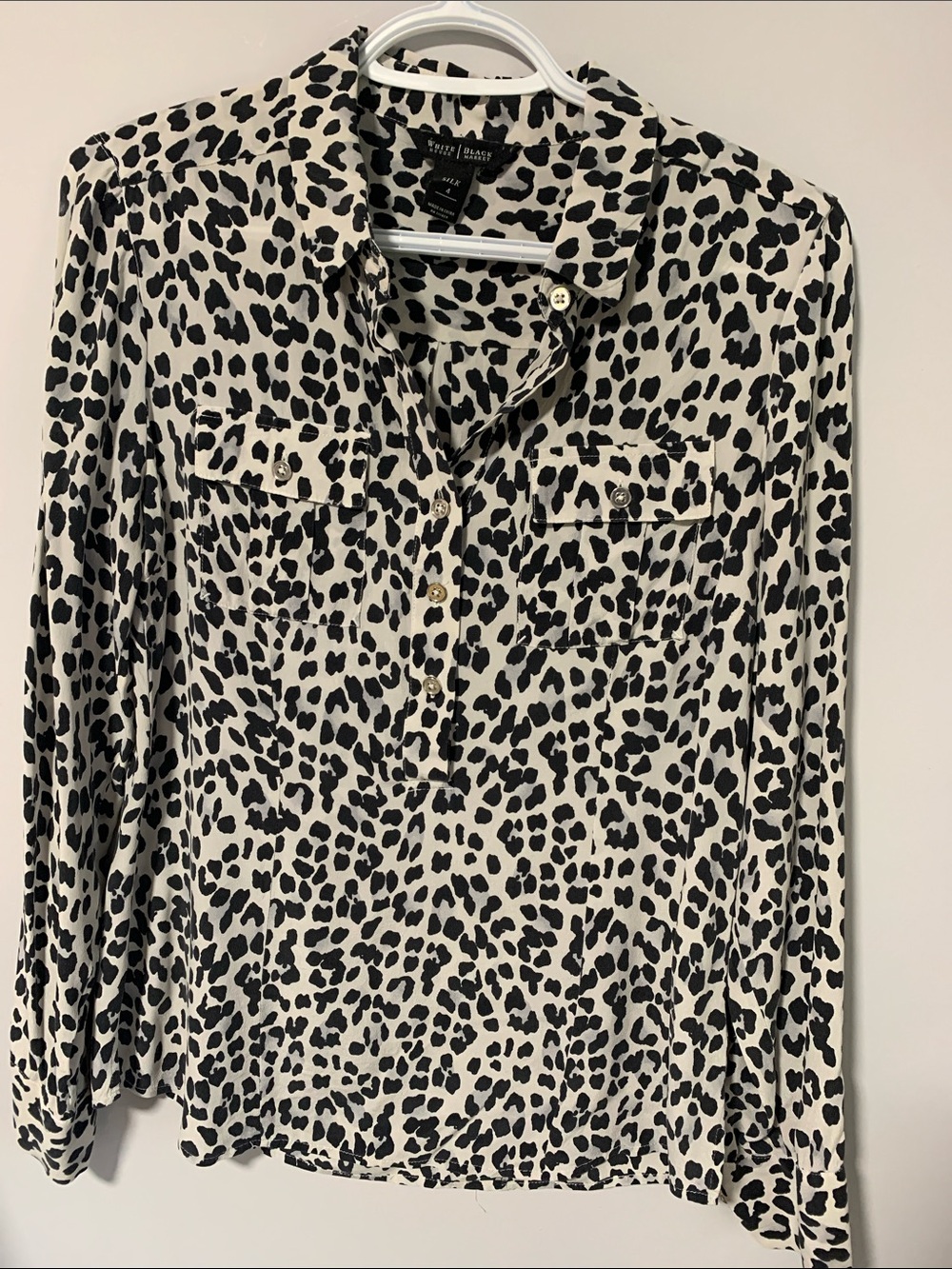 White House Black Market Black & White Animal Print Shirt